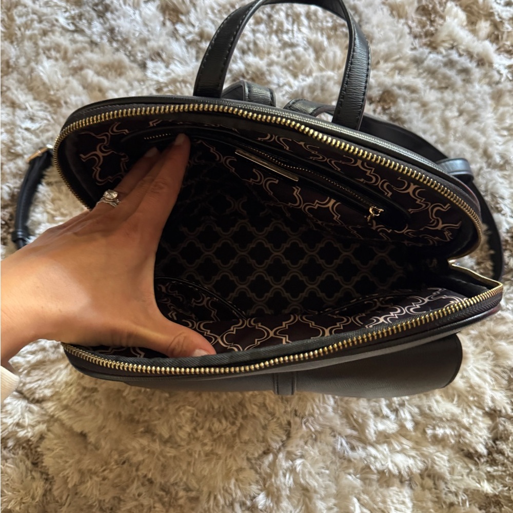 Black Leather Handbag with Gold Accents